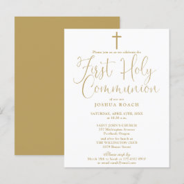 Cartão Postal Elegante Primeira Comunhão em Script Dourado