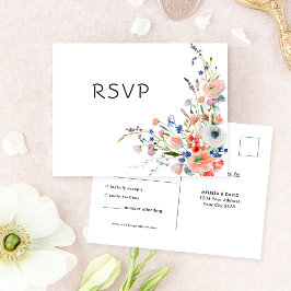 Cartão Postal Elegante PSVP de Casamento Floral