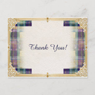 Cartão Postal Elegante Quadro Dourado Xadrez Obrigado