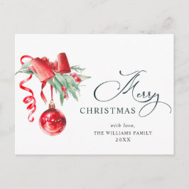 Cartão Postal Elegante Red Ornament Feliz Feriado de Natal