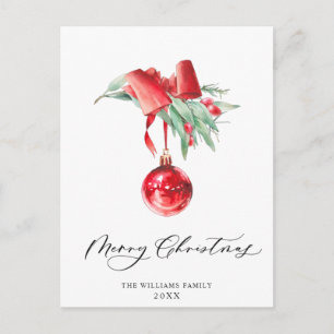 Cartão Postal Elegante Red Ornament Feliz Feriado de Natal