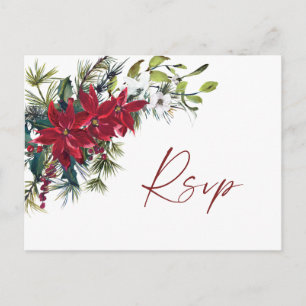 Cartão Postal Elegante Red Poinsettia Casamento de Natal RSVP