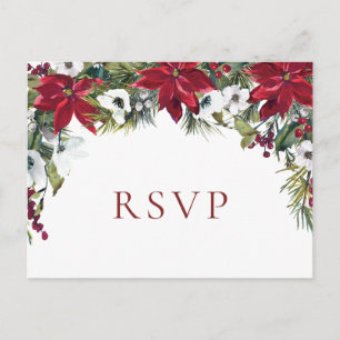 Cartão Postal Elegante Red Poinsettia Casamento de Natal RSVP