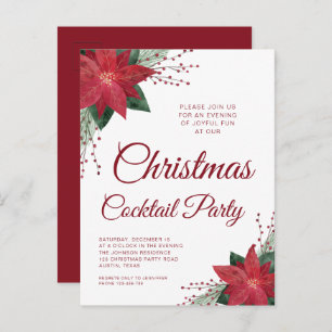 Cartão Postal Elegante Red Poinsettia Christmas Cocktail Party