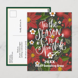 Cartão Postal Elegante Red Poinsettia Floral Greenery Business
