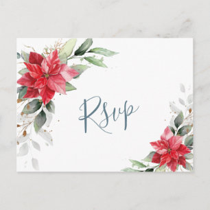 Cartão Postal Elegante Red Poinsettia Winter Greenery RSVP
