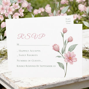 Cartão Postal Elegante Resposta de Casamento Jardim Floral Rosa 