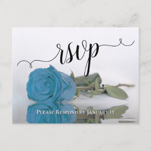 Cartão Postal Elegante Resposta de Casamento Rosa Azul Céu Refle