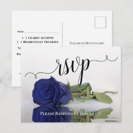 Cartão Postal Elegante Resposta de Casamento Rosa Azul Marinho R