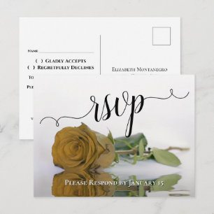 Cartão Postal Elegante Resposta de Casamento Rosa Dourada Reflex