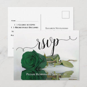 Cartão Postal Elegante Resposta de Casamento Rosa Verde Esmerald