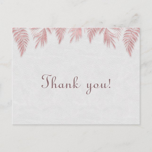 Cartão Postal Elegante Rosa Dourada Palm Deixa Casamento Obrigad (Frente)