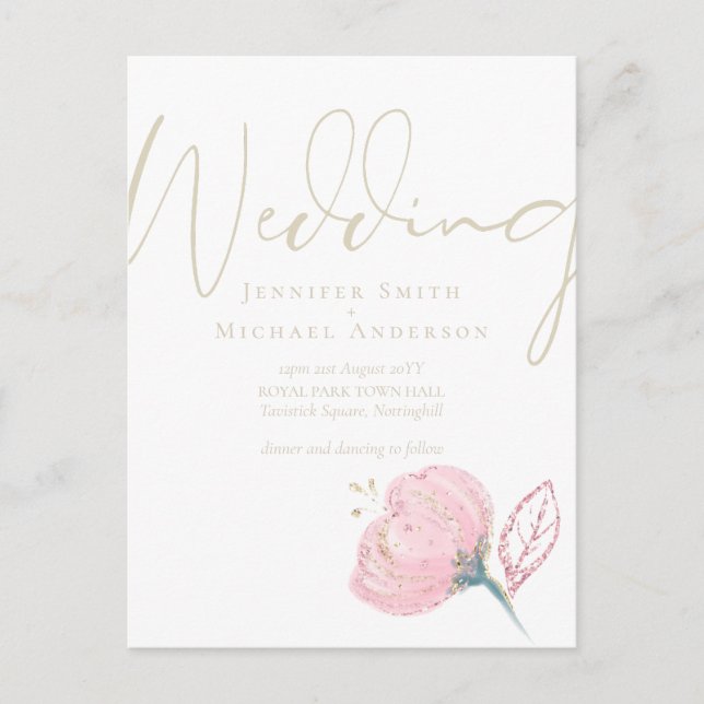 Cartão Postal Elegante Rosa Dourado Disparador de Casamento Mode (Frente)