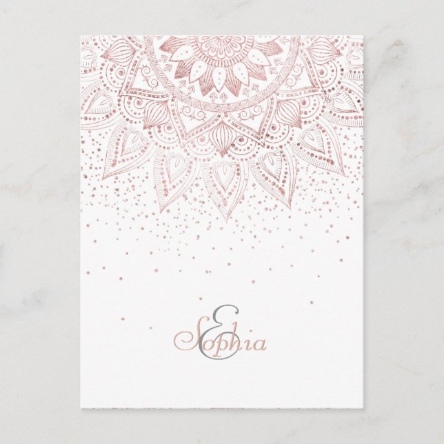 Cartão Postal Elegante Rosa Dourado Dots Mandala (Frente)