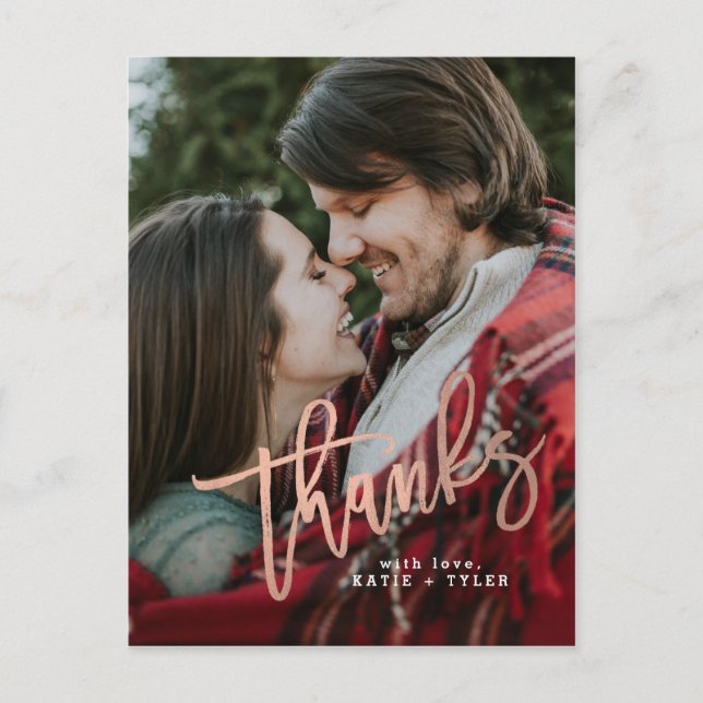 Cartão Postal Elegante Rosa Dourado Obrigado (Frente)