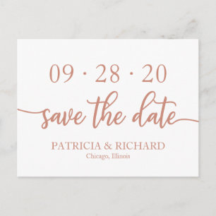 Cartão Postal Elegante Rosa Dourado Script Casamento Save The Da