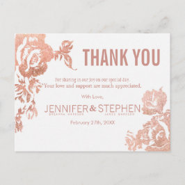 Cartão Postal Elegante Rosa Moderno Dourado Floral Obrigado Cart
