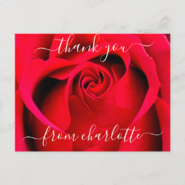 Cartão Postal Elegante Rosa Vermelha Floral Agradecimento Script