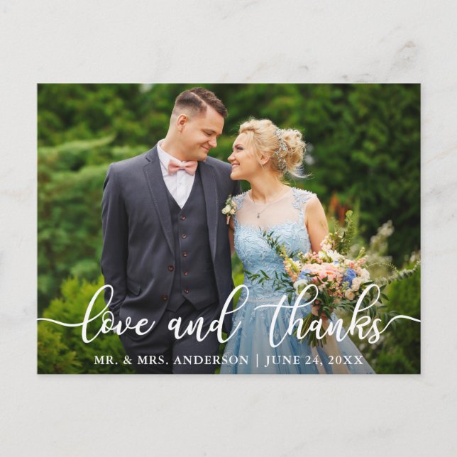 Cartão Postal Elegante Roteiro Casamento Amor e Obrigado Noiva N (Frente)