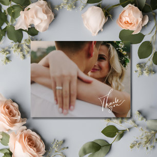 Cartão Postal Elegante Roteiro de Foto Casamento Obrigado