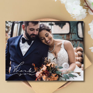 Cartão Postal Elegante Roteiro de Foto de Casamento Obrigado