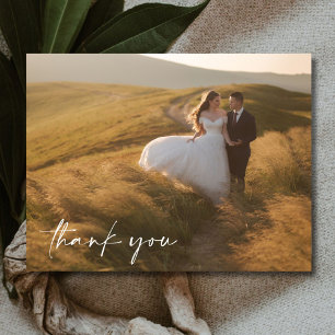 Cartão Postal Elegante Roteiro de Fotos de Casamento Agradecimen