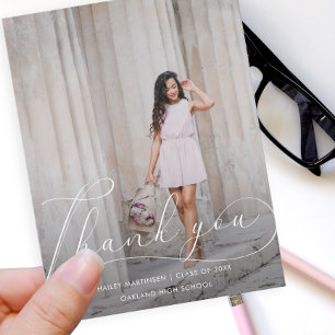 Cartão Postal Elegante Roteiro Foto Graduação Obrigado