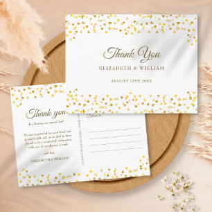 Cartão Postal Elegante Roteiro Obrigado Dourado Corações Confete