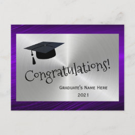Cartão Postal Elegante Roxo Prata Parabéns Graduação