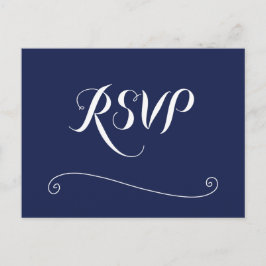 Cartão Postal Elegante RSVP de casamento azul naval e branco