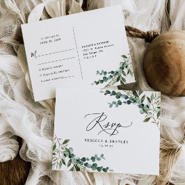 Cartão Postal Elegante Rustic Eucalyptus Greenery Wedding RSVP