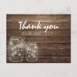 Cartão Postal Elegante Rustic Mason Jar Lights Obrigado Cartão-P