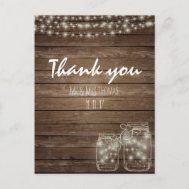 Cartão Postal Elegante Rustic Mason Jar Lights Obrigado Cartão-P