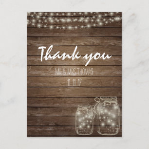 Cartão Postal Elegante Rustic Mason Jar Lights Obrigado Cartão-P