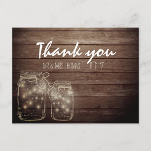 Cartão Postal Elegante Rustic Mason Jar Lights Obrigado Cartão-P