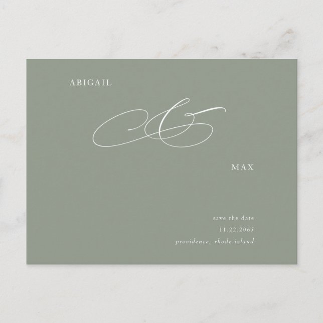Cartão Postal Elegante Sage Wedding the Date Announing (Salve o  (Frente)