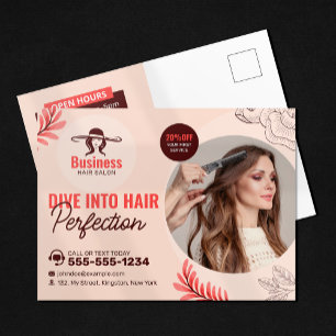 Cartão Postal Elegante Salão de Cabelo e Maquiagem Artística Flo