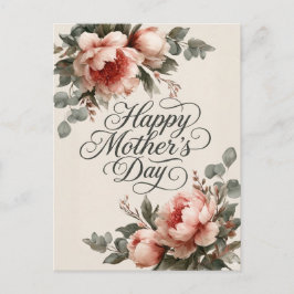 Cartão Postal Elegante Saudações de Dia das Mães com Peônia Vint