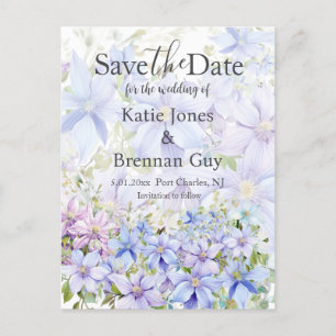 Cartão Postal Elegante Save the Date de Casamento com Clematite 