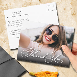 Cartão Postal Elegante Script Agradecimento Foto Graduação