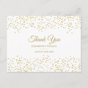 Cartão Postal Elegante Script Chic Obrigado Pó Dourado Confetes