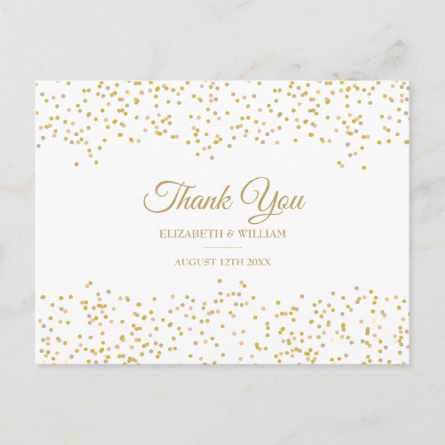 Cartão Postal Elegante Script Chic Obrigado Pó Dourado Confetes (Frente)