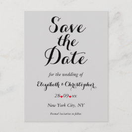 Cartão Postal Elegante Script Cinza Casamento Salve a Data