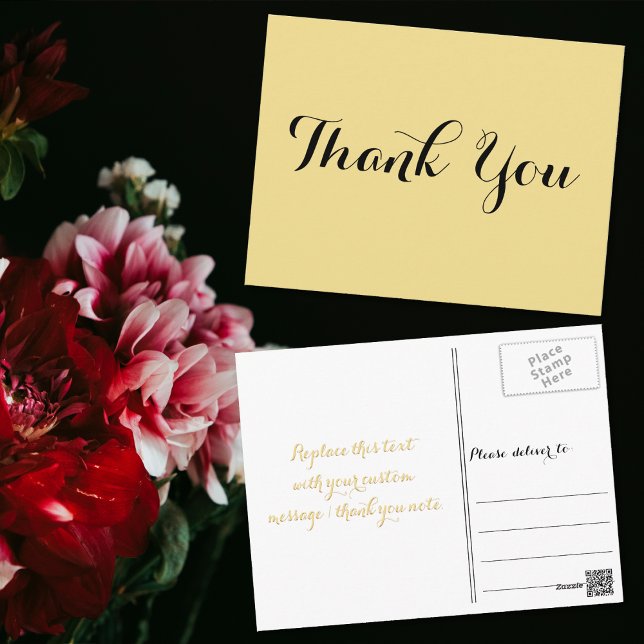 Cartão Postal Elegante Script Falso Ouro Chá de Noiva Obrigado (Elegant Script Faux Gold Wedding Shower Thank You Postcard)