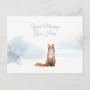 Cartão Postal Elegante Script Férias de Natal Raposa de Inverno