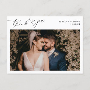 Cartão Postal Elegante Script Greenery Wedding Foto Obrigado