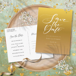 Cartão Postal Elegante Script Salve o Dia de Casamento em Ouro