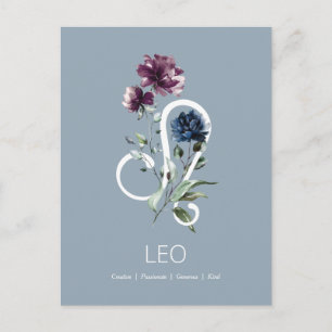 Cartão Postal Elegante Símbolo Floral Zodiac - Estrela Leo