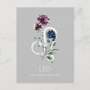 Cartão Postal Elegante Símbolo Floral Zodiac - Estrela Leo