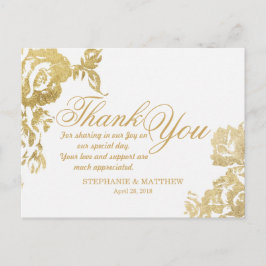Cartão Postal Elegante Simples Moderno Rosa Floral Dourado Obrig